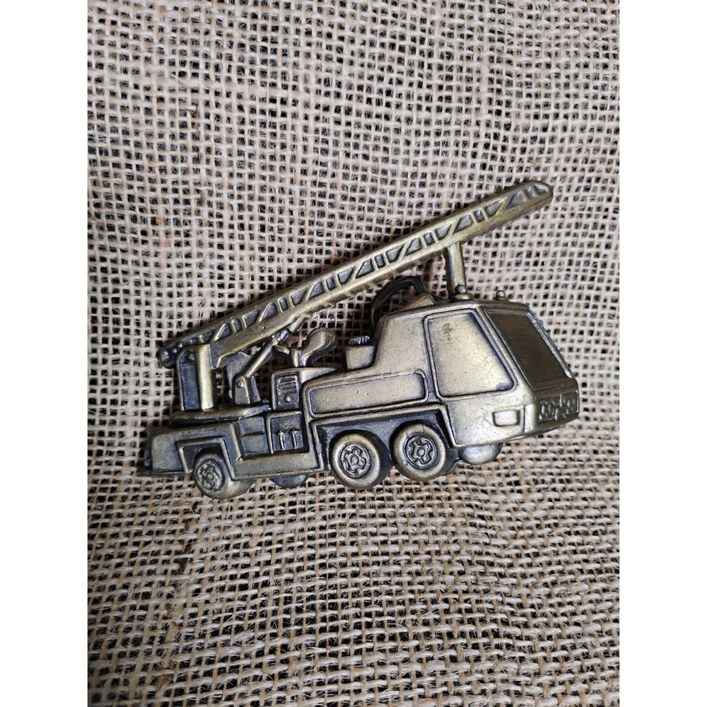Vintage Fire Truck Belt Buckle Brass Tone Ladder Truck First Responder Retro